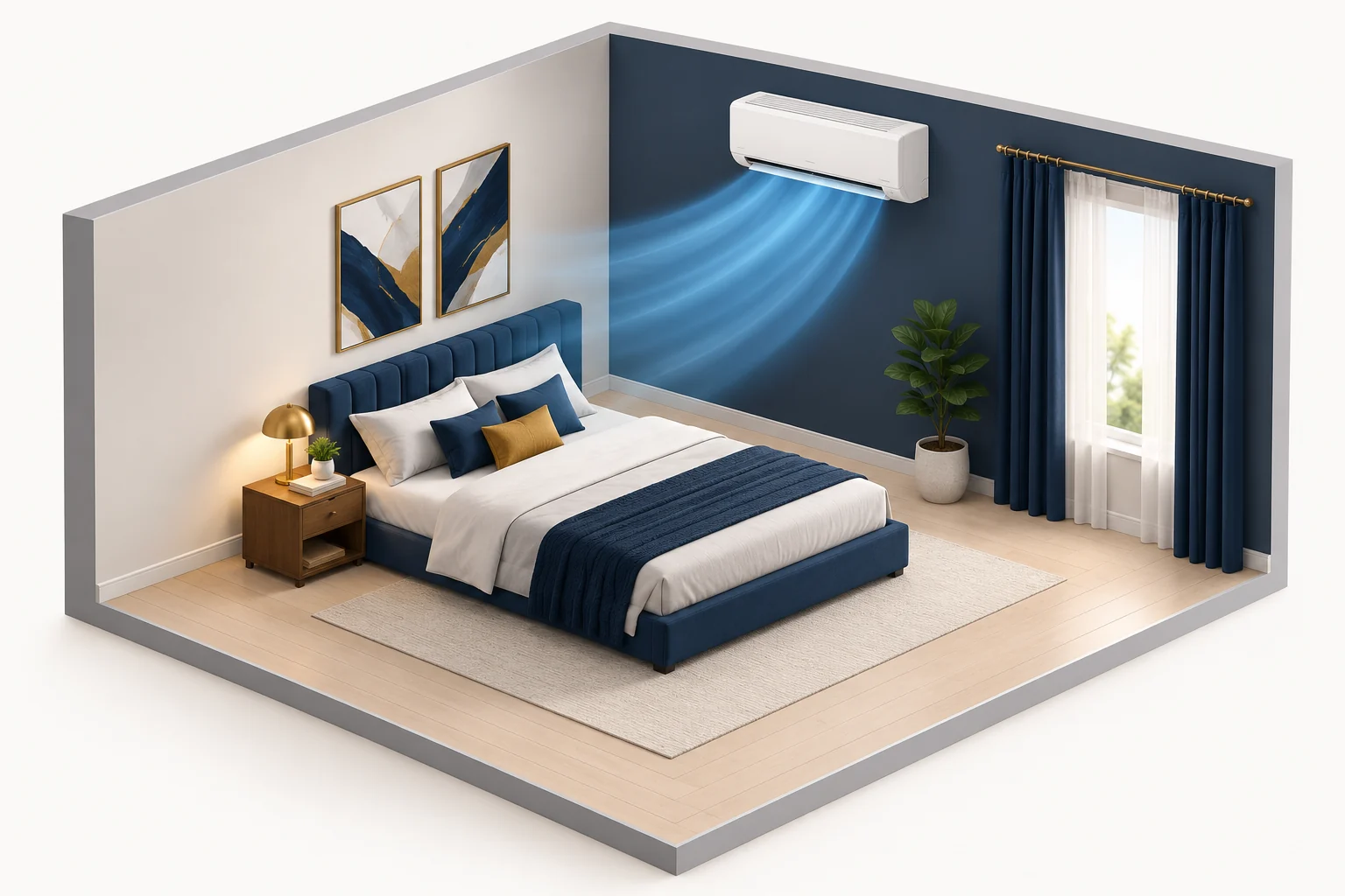 Illustration of a room with a split air conditioner